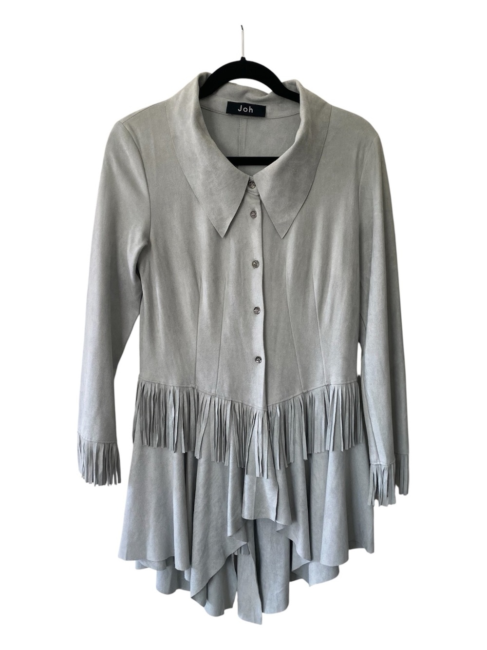 Joh Gray Faux Suede Fringe Western Shirt Dress Jacket S